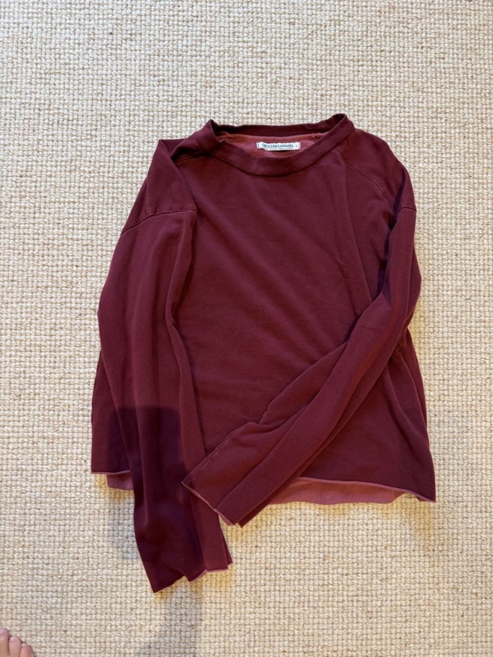 Women's Burgundy Long-Sleeve Lightweight Fleece Crew Sweatshirt